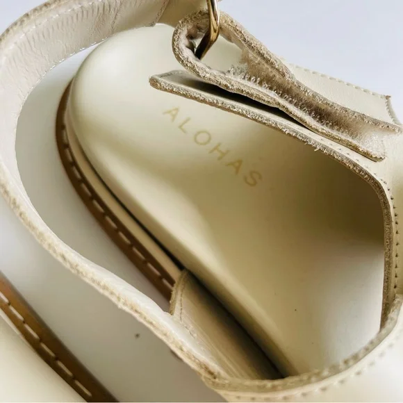 ALOHAS SIZE 41 Harper Leather Slingback Buckled Sandal in Cream